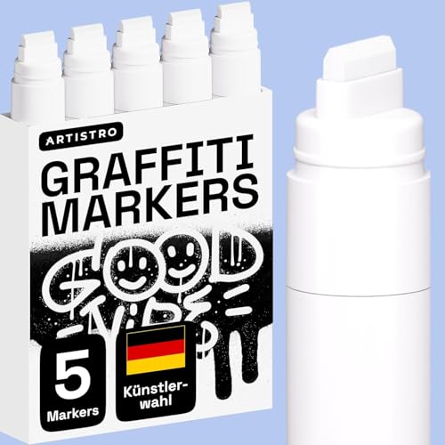 Artistro 5 White Jumbo Acrylic Markers with 15mm Jumbo Felt Tip for Murals Tagging Posters Art Journals & Calligraphy - Large Markers for Rock Wood Plastic Leather Metal & More von Artistro