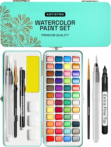Artistro Aquarellfarben Set, Lebendige Farben in Tragbarer Box, Malset, Inklusive Metallic- und Fluoreszenzfarben, Perfektes Reise-Wasserfarben für Künstler, Hobbymaler und Malerei-Liebhaber von Artistro