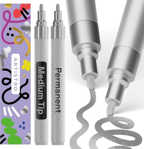 Artistro Permanent Marker Silber - 2 Stück Acrylstifte Silber - Wasserfest Filzstift mit 3 mm Spitze, Schnell Trocknender Glanzlackmarker für Textil, Stein, Keramik, Glas, Holz, Metall, Karton Artistro Permanent Marker Silber - 2 Stück Acrylstifte Silber - Wasserfest Filzstift mit 3 mm Spitze, Schnell Trocknender Glanzlackmarker für Textil, Stein, Keramik, Glas, Holz, Metall, Karton von Artistro