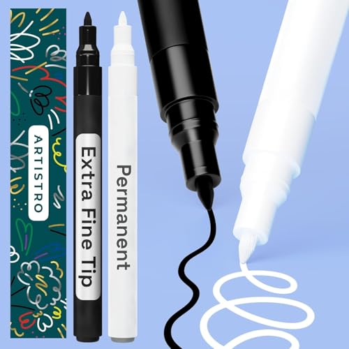 Artistro Permanent Marker Schwarz und Weiß - 2 Stück Acrylstifte - Wasserfest Filzstift mit 0,7 mm Spitze, Schnell Trocknender Glanzlackmarker für Textil, Keramik, Glas, Holz, Metall, Karton Artistro Permanent Marker Schwarz und Weiß - 2 Stück Acrylstifte - Wasserfest Filzstift mit 0,7 mm Spitze, Schnell Trocknender Glanzlackmarker für Textil, Keramik, Glas, Holz, Metall, Karton von Artistro