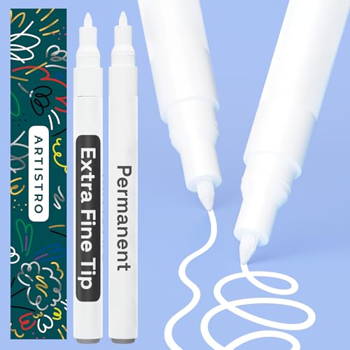 Artistro Permanent Marker Weiß - 2 Stück Acrylstifte Weiß - Wasserfest Filzstift mit 0,7 mm Spitze, Schnell Trocknender Glanzlackmarker für Textil, Keramik, Glas, Holz, Metall, Karton von Artistro