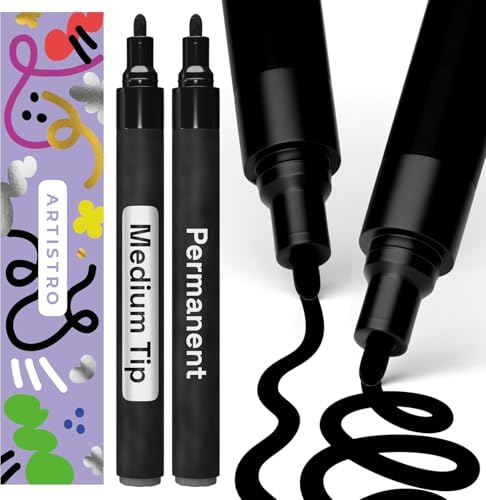 Artistro Permanent Marker Schwarz - 2 Stück Acrylstifte Schwarz - Wasserfest Filzstift mit 3 mm Spitze, Schnell Trocknender Glanzlackmarker für Textil, Stein, Keramik, Glas, Holz, Metall, Karton Artistro Permanent Marker Schwarz - 2 Stück Acrylstifte Schwarz - Wasserfest Filzstift mit 3 mm Spitze, Schnell Trocknender Glanzlackmarker für Textil, Stein, Keramik, Glas, Holz, Metall, Karton von Artistro