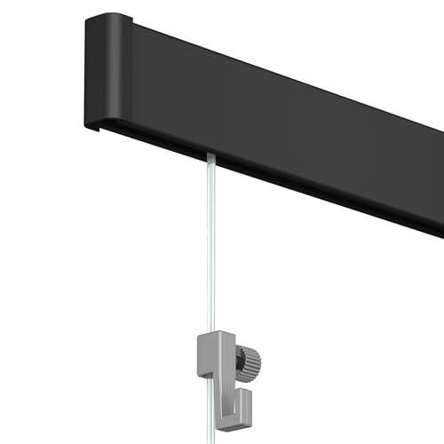 Artiteq Click Rail Malerei Hängesystem, 200cm | Schwarz | Komplettset mit transparenten Fäden, Haken und Befestigungsmaterial | 30kg p/m Tragkraft von Artiteq