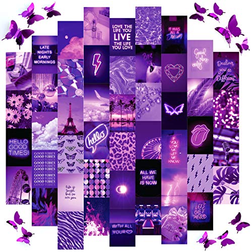 Artivo Lila Wandcollage Kit ästhetische Bilder, 50 Set 4x6 mit Schmetterlingen, Poster für Zimmer ästhetische Mädchen, niedliche Wanddekoration für Teenager von Artivo