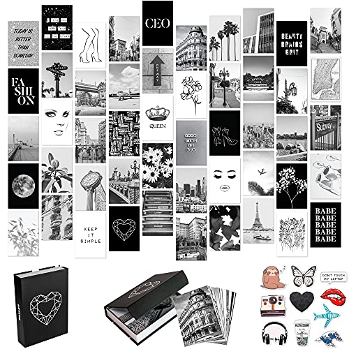 Schwarz Weiß Wandcollage Kit Ästhetische Bilder 50 Set 4x6, City Chic Wanddekoration für Teenager Mädchen, Wandkunstdrucke, College Schlafsaal Room Decor, Fotosammlung von Artivo