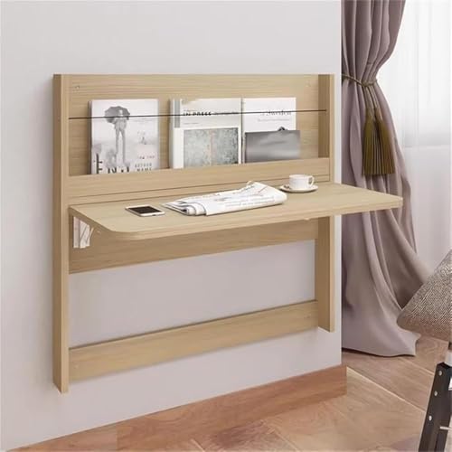 2-in-1-Klapptische Zur Wandmontage, Platzsparender Tischarbeitsplatz Mit Hängeregal Schwebender Klapptisch Aus Holz Für Kleine Räume Tragkraft: 50 Kg(Natural,64x80cm) von Artiz