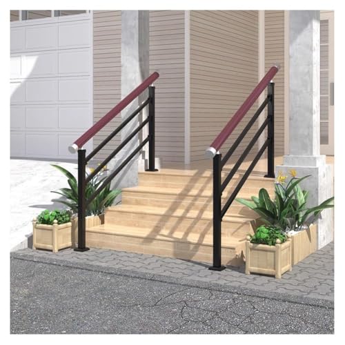 3-stufiger Handlauf Für Außentreppen, Außentreppengeländer, Verandageländer-Set, Robuste Konstruktion Ideal Für Treppengeländer Auf Der Veranda(Black-1PCS,110cm/43.3") von Artiz