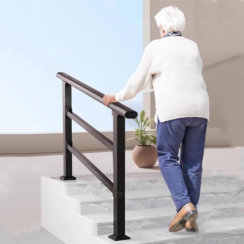 Artiz 3-stufiger Handlauf Für Außentreppen Außentreppengeländer Seniorenhandlauf Mit Doppelten Querstreben Für Senioren, Veranda, Terrasse, Stufen, Flure(Black-1PCS,110cm/43.3") von Artiz