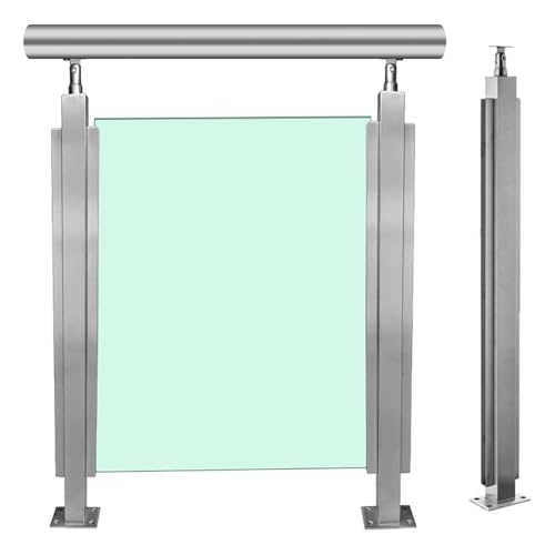 Artiz Glasgeländerpfosten Quadratischer Edelstahl-Glasgeländerclip Terrassensäulenträger Für Innen- Und Außenbereich Für Terrasse, Balkon Und Treppe(Corner Post,Platform-85cm/33.5") von Artiz