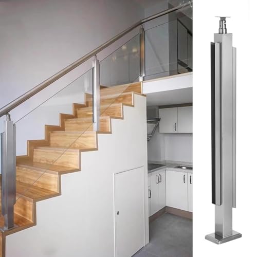 Artiz Glasgeländerpfosten Quadratischer Edelstahl-Glasgeländerclip Terrassensäulenträger Für Innen- Und Außenbereich Für Terrasse, Balkon Und Treppe(End Post,Stairs-85cm/33.5") von Artiz