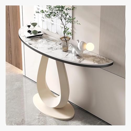 Artiz Konsolentisch Für Den Eingangsbereich, Glamouröser Beistelltisch Halbmondförmiger Sofatisch Foyertisch Mit Stabilem Metallgestell Für Eingang, Wohnzimmer, Flur(Weiß,120x35x80cm) von Artiz