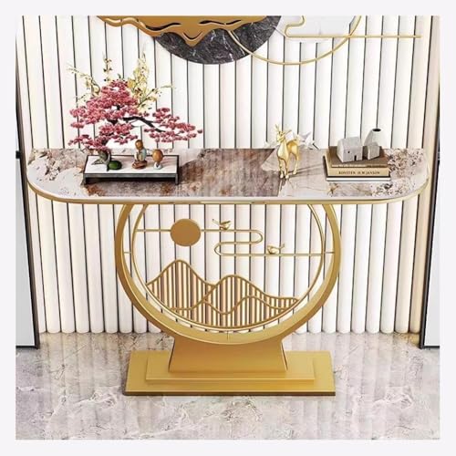 Artiz Konsolentisch Mit Rockboard-Tischplatte Moderner Eingangstisch Schmaler, Langer Sofatisch Für Wohnzimmer, Eingangsbereich, Flur Verschönern Sie Ihren Raum(Gold-B,80x30x80cm) von Artiz