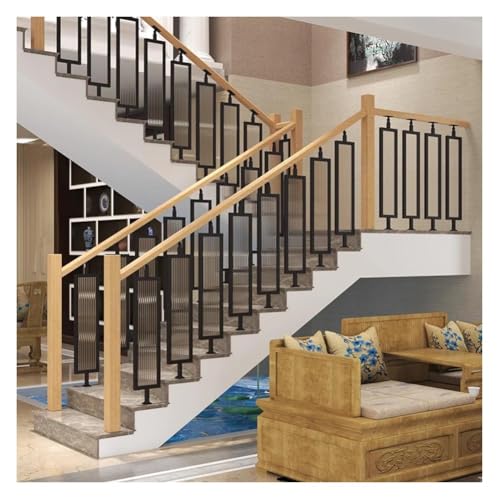 Artiz Metall-Treppengeländer, Rechteckiger Sicherheitsgeländerpfosten, Schmiedeeisen-Balustraden Aus Gehärtetem Glas Verstellbarer Winkel Für Veranda- Und Terrassentreppen(Black-95cm(37.4"),9PCS) von Artiz
