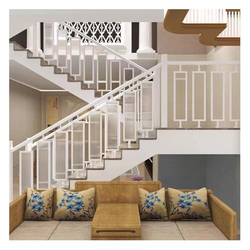 Artiz Metall-Treppengeländer, Rechteckiger Sicherheitsgeländerpfosten, Schmiedeeisen-Balustraden Aus Gehärtetem Glas Verstellbarer Winkel Für Veranda- Und Terrassentreppen(White-85cm(33.5"),3PCS) von Artiz