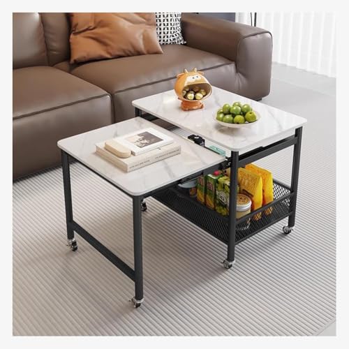 Artiz Moderner Beistelltisch Mit Ablagekorb, Quadratischer Couchtisch Zum Stapeln, Tragbarer Couchtisch Mit Rollen, Nachttisch, Beistelltisch Für Wohnzimmer, Schlafzimmer, Sofa(Black-B) von Artiz