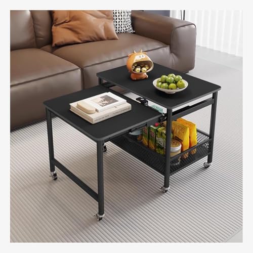 Artiz Moderner Beistelltisch Mit Ablagekorb, Quadratischer Couchtisch Zum Stapeln, Tragbarer Couchtisch Mit Rollen, Nachttisch, Beistelltisch Für Wohnzimmer, Schlafzimmer, Sofa(Black-D) von Artiz