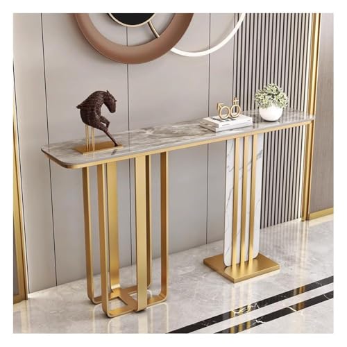 Artiz Moderner Konsolentisch Für Den Eingangsbereich, Schmaler, Langer Sofatisch, Steinplatten-Akzenttisch, Schlichter Wand-Beistelltisch, Für Flur, Foyer, Wohnzimmer(Gold-B,150x30x80cm) von Artiz