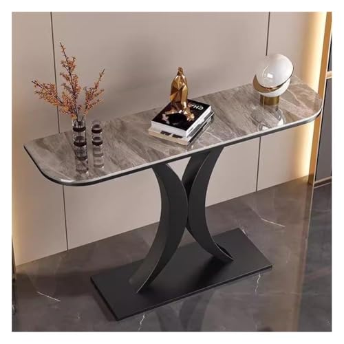 Artiz Moderner Konsolentisch Leichter Luxus-Eingangstisch Aus Steinplatten Schmaler, Langer Sofatisch Mit Geometrischem Metallrahmen Akzenttisch Für Wohnzimmer, Flur Und Foyer(Black-B,100x30x80cm) von Artiz