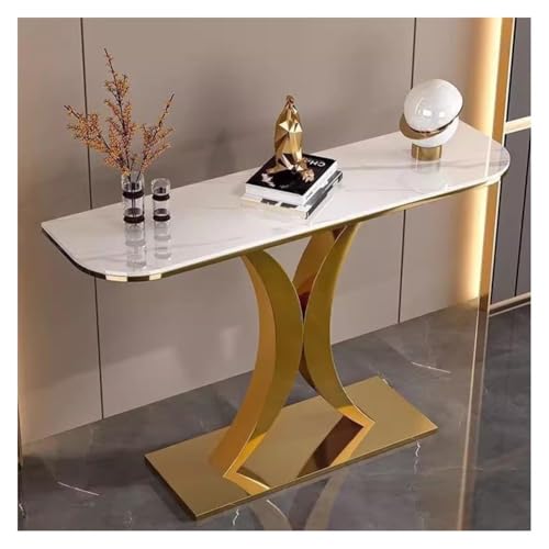 Artiz Moderner Konsolentisch Leichter Luxus-Eingangstisch Aus Steinplatten Schmaler, Langer Sofatisch Mit Geometrischem Metallrahmen Akzenttisch Für Wohnzimmer, Flur Und Foyer(Gold-A,120x30x80cm) von Artiz