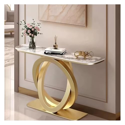 Artiz Moderner Konsolentisch Mit Geometrischem Fuß, Eingangstisch Schmaler, Langer Sofatisch Moderner Beistelltisch Schieferschreibtisch Für Wohnzimmer, Eingangsbereich, Flur(Gold-B,120x30x80cm) von Artiz