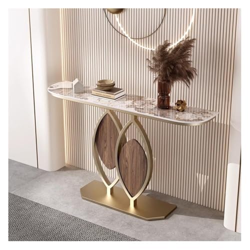 Artiz Moderner Konsolentisch Rockboard-Eingangstisch Schmaler, Langer Sofa-Beistelltisch Akzenttisch Mit Metallgestell Für Wohnzimmer, Flur, Eingangsbereich Und Korridor(Gold-B,150x30x80cm) von Artiz