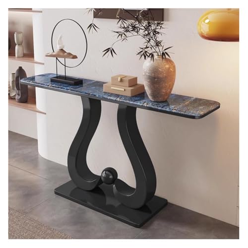 Artiz Moderner Konsolentisch Steinplatten-Etagentisch Schmaler, Langer Sofatisch Mit Edelstahlrahmen Akzenttisch Für Wohnzimmer, Flur Und Eingangsbereich(Black-E,120x30x80cm) von Artiz
