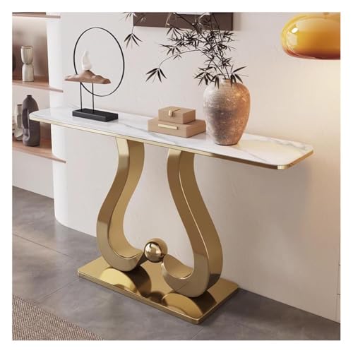 Artiz Moderner Konsolentisch Steinplatten-Etagentisch Schmaler, Langer Sofatisch Mit Edelstahlrahmen Akzenttisch Für Wohnzimmer, Flur Und Eingangsbereich(Gold-A,150x30x80cm) von Artiz