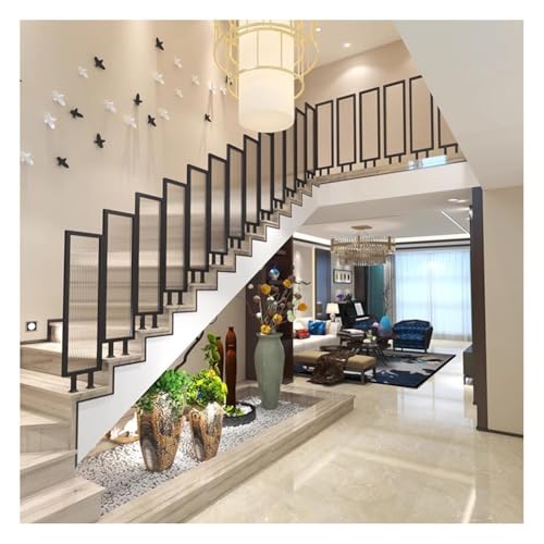 Artiz Schmiedeeiserner Treppenhandlauf Für Villen Treppengeländersystem Geriffeltes Treppenhandlauf Aus Gehärtetem Glas Für Lofts, Villen Und Balkone(Black-90cm,3PCS) von Artiz