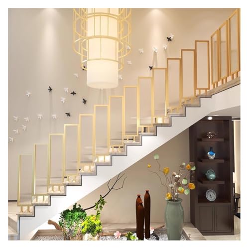 Artiz Schmiedeeiserner Treppenhandlauf Für Villen Treppengeländersystem Geriffeltes Treppenhandlauf Aus Gehärtetem Glas Für Lofts, Villen Und Balkone(Gold-100cm,8PCS) von Artiz