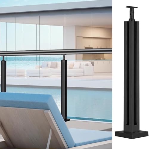 Artiz Schwarze Metall-Glasgeländerpfosten, Hochbelastbares Bodengeländersystem, Edelstahl-Glaszaunpfosten, Geländer Für Terrassen, Balkone Und Lofts(Corner Post,85cm/33.5") von Artiz