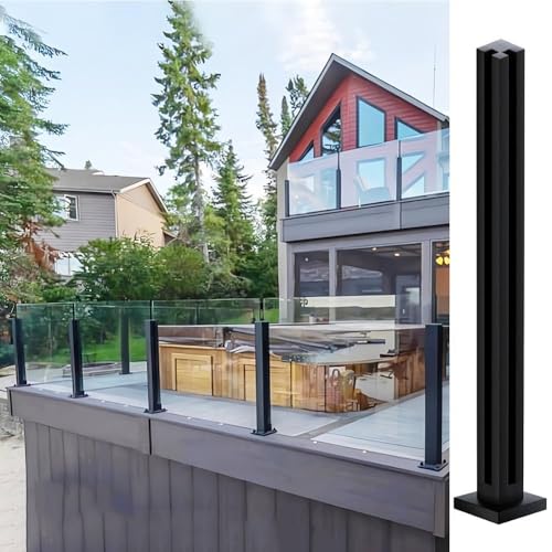 Artiz Schwarzer Glasgeländerpfosten, Glasgeländerpfosten Aus Edelstahl 304 Mit Zapfenlöchern Für Balustraden, Treppen, Terrassen, Balkone Und Pools(Corner Post,85cm/33.5") von Artiz