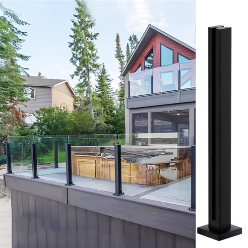 Artiz Schwarzer Glasgeländerpfosten, Glasgeländerpfosten Aus Edelstahl 304 Mit Zapfenlöchern Für Balustraden, Treppen, Terrassen, Balkone Und Pools(Middle Post,95cm/37.4") von Artiz
