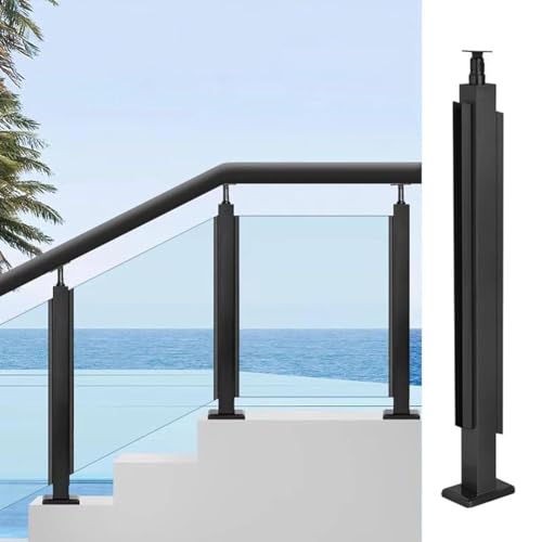 Artiz Schwarzes Glasgeländer Mit Quadratischem Pfosten Für Handläufe/Balustraden-Sets Im Innen- Und Außenbereich Edelstahl-Glaszaunpfosten Für Balkon-/Terrassentreppen(Middle Post,Stairs-105cm/41.3") von Artiz