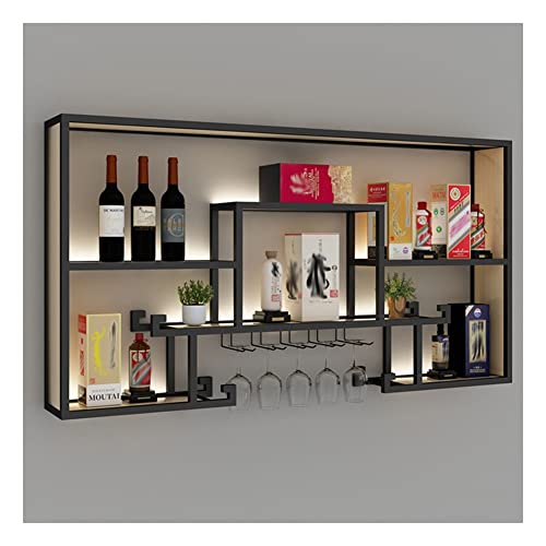 Artiz Schwebende Beleuchtete LED-Regale, Weinflaschen- Und Glasregal Aus Metall Flaschen-Display-Regal Bar Home Wall Mounted Racks(Farbe : Schwarz, Größe : 100x20x80cm) von Artiz