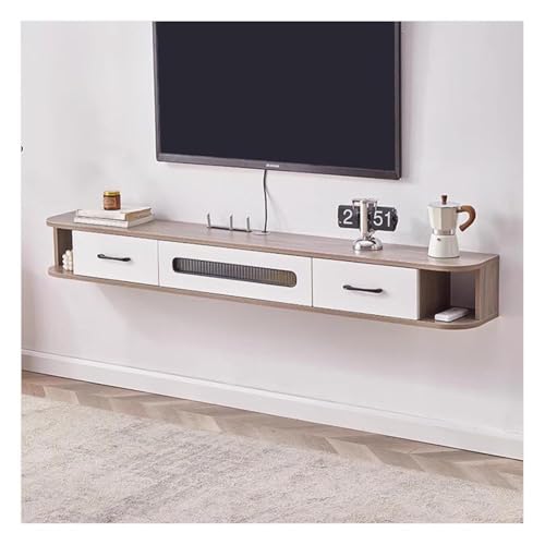 Artiz Schwebender TV-Ständer Wandmontierte Medienkonsole aus Holz Schwebendes Entertainment-Center Mit herunterklappbarem Schrank und 2 Schubladen Für Zuhause und Büro(Grey,140x24x20cm) von Artiz