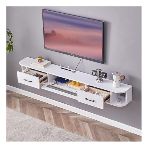 Artiz Schwebender TV-Ständer Wandmontierte Medienkonsole aus Holz Schwebendes Entertainment-Center Mit herunterklappbarem Schrank und 2 Schubladen Für Zuhause und Büro(Weiß,120x24x20cm) von Artiz