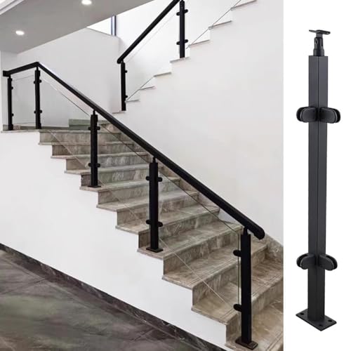 Artiz Treppengeländerpfosten Aus Schwarzem Glas, Glasgeländerpfostensystem Aus Edelstahl 304 Mit Klemme Für Außenbereich An Terrassen, Pools, Balkonen Und Dachböden(Corner Post,105cm/41.3") von Artiz
