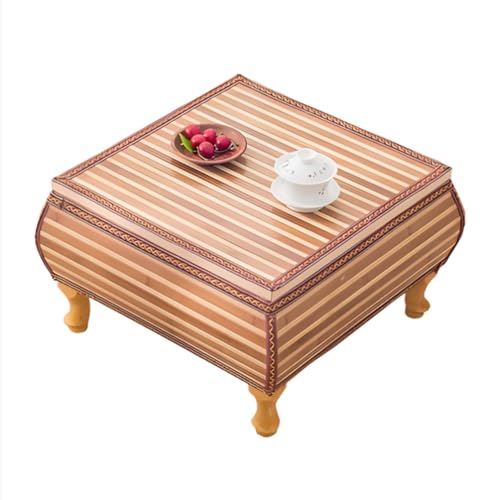 Bambus Gewebt Zen Couchtisch, Japanischer Boden Tlow Tisch Lagerung Kleiner Quadratischer Tisch Tatami Teetisch Für Wohnzimmer (Farbe : Braun, Größe : 58x58x30cm) von Artiz