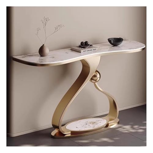 Moderner Konsolentisch Leichter Luxus-Etagentisch Aus Steinplatten Schmaler, Langer Sofatisch Mit Geometrischem Metallrahmen Für Wohnzimmer, Eingangsbereich, Foyer Und Schlafzimmer(Gold-A,80x45x85cm) von Artiz