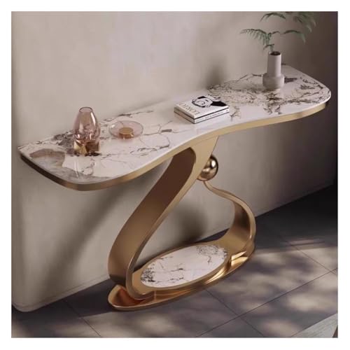 Moderner Konsolentisch Leichter Luxus-Etagentisch Aus Steinplatten Schmaler, Langer Sofatisch Mit Geometrischem Metallrahmen Für Wohnzimmer, Eingangsbereich, Foyer Und Schlafzimmer(Gold-B,100x45x85cm) von Artiz