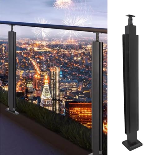 Schwarzes Glasgeländer Mit Quadratischem Pfosten Für Handläufe/Balustraden-Sets Im Innen- Und Außenbereich Edelstahl-Glaszaunpfosten Für Balkon-/Terrassentreppen(Middle Post,Platform-85cm/33.5") von Artiz