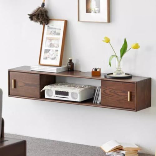 Schwebender TV-Ständer, Wandmontiertes Entertainment-Center Aus Holz Mit Offenem Regal Und Schiebetüren, TV-Wandregal Für Wohnzimmer, Schlafzimmer Und Lounge(180x25x25cm) von Artiz