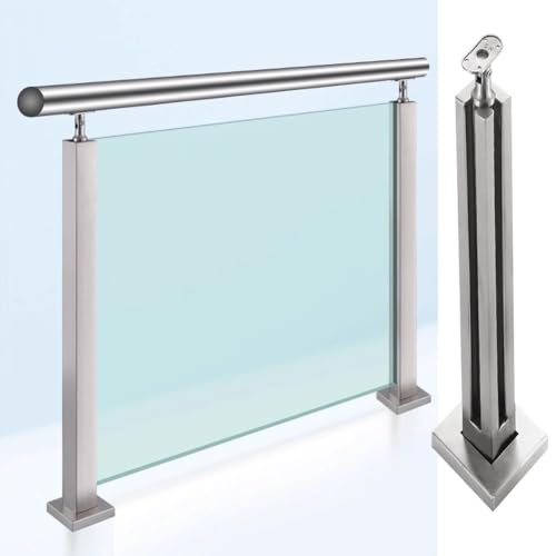 Treppengeländerpfosten Aus Glas Treppengeländerpfosten Aus Edelstahl 304 Für Gehärtetes Glas Mit Einer Dicke Von 10–13 Mm Silbermetallgeländer Für Balkon, Terrasse, Treppe(Corner Post,85cm/33.5") von Artiz