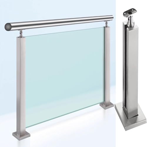 Treppengeländerpfosten Aus Glas Treppengeländerpfosten Aus Edelstahl 304 Für Gehärtetes Glas Mit Einer Dicke Von 10–13 Mm Silbermetallgeländer Für Balkon, Terrasse, Treppe(Middle Post,85cm/33.5") von Artiz