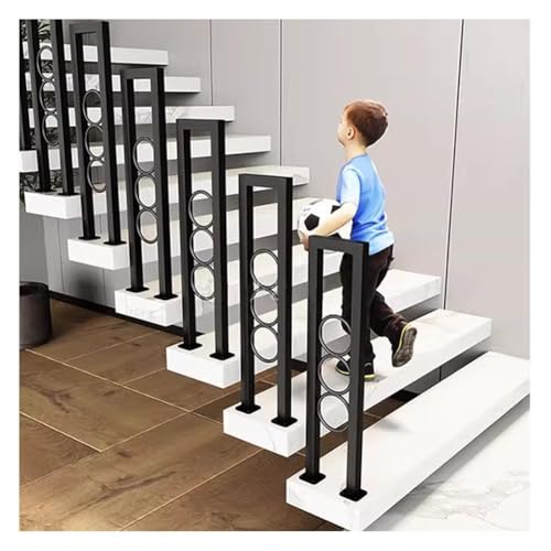 U-förmiger Treppenhandlauf Schwarzer Handlauf Aus Schmiedeeisen, Dekoratives Geländer Sicherheitsgeländer, Rutschfeste Stützstange Mit Metallringen Für Veranda, Terrasse, Loft, Balkon(95cm(37.4")) von Artiz