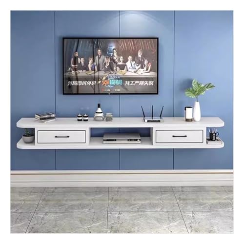 Wandmontierter TV-Ständer Mit Kabeldurchführung Schwebende TV-Konsole Aus Holz Media-Entertainment-Center Unter Dem TV-Regal Mit Zwei Klappschränken Für Wohnzimmer, Schlafzimmer(Weiß,160x22x18cm) von Artiz