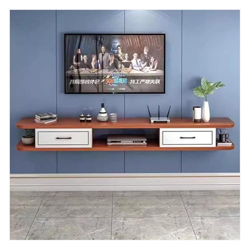 Wandmontierter TV-Ständer Mit Kabeldurchführung Schwebende TV-Konsole Aus Holz Media-Entertainment-Center Unter Dem TV-Regal Mit Zwei Klappschränken Für Wohnzimmer, Schlafzimmer(Teak color,100x22x18cm von Artiz