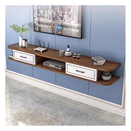Wandmontierter TV-Ständer Mit Kabeldurchführung Schwebende TV-Konsole Aus Holz Media-Entertainment-Center Unter Dem TV-Regal Mit Zwei Klappschränken Für Wohnzimmer, Schlafzimmer(Walnut color,120x22x18 von Artiz