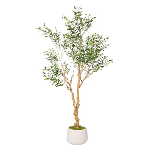 Künstlicher Olivenbaum mit weißem Topf – Kunst-Olivenbaum für Wohnzimmer-Deko, große Kunstpflanzen für Innenräume, realistischer Stamm, Blätter & Früchte, Büro-Dekoration (210CM) von Artizone