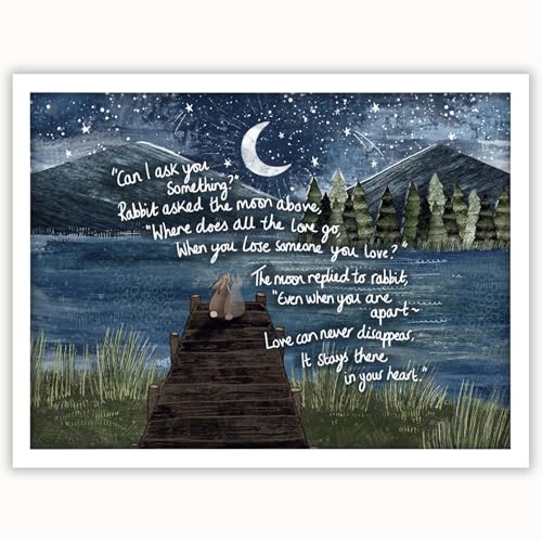 Artko Gerahmter Kunstdruck mit Aufschrift "Together... Even When We're Apart", Motiv: Kaninchen an einem See unter Mondlicht, gerahmtes Bild mit Tiermotiven, 32 x 42 cm von Artko